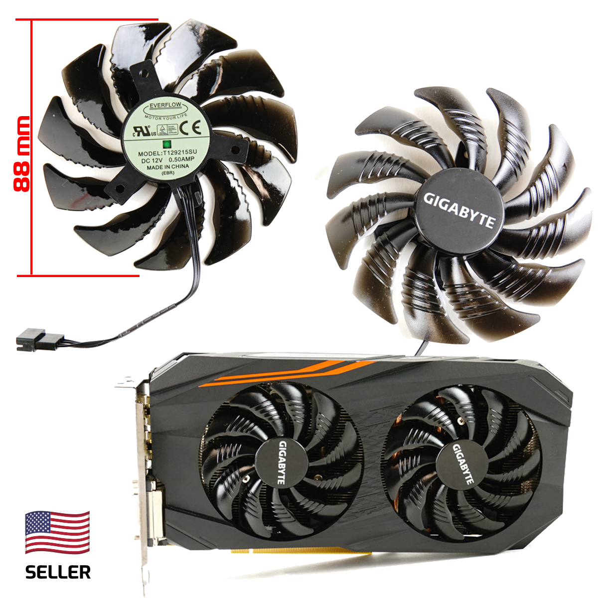 Full Set GPU Fans 88mm Gigabyte 1050 1060 1070 Ti T129215SU | US Seller, Fast...